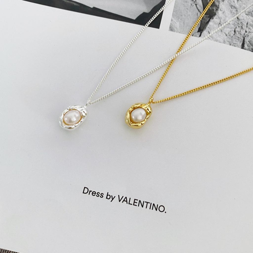 Japanese & Korean Minimalist Peanut Pearl Necklace: Gold/Silver Clavicle Chain with Children's Lock