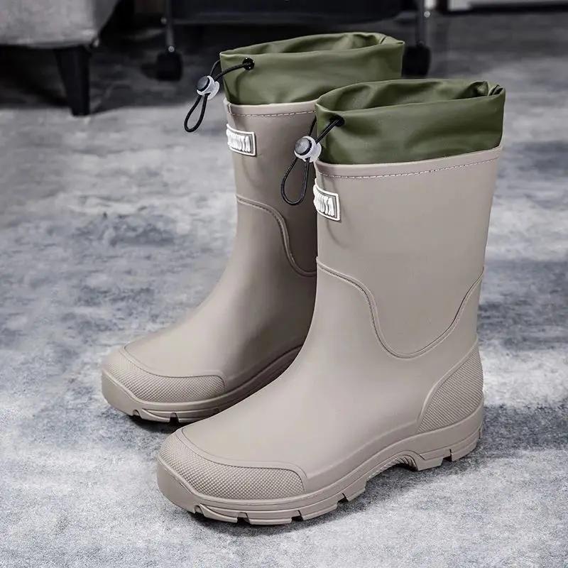 Low Heel Male Shoes Plain Farming Mid Calf Rubber Waterproof Resistant 2026 Water Comfortable High Quality Mud Men's Rain Boots