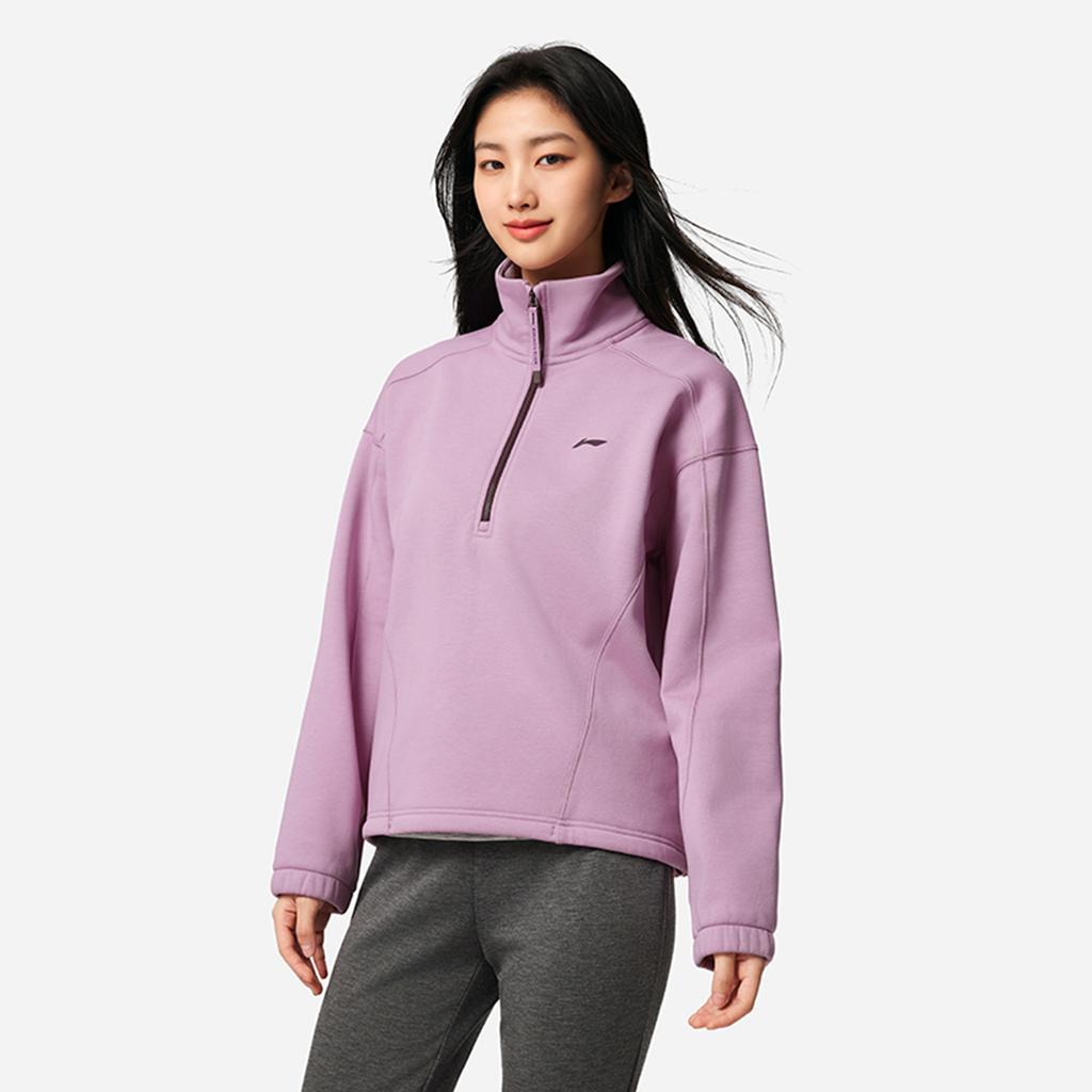 Li Ning Fitness Series Antibakterielles Antistatisches Locker geschnittenes Stehkragen Logo Sweatshirt Damen Sweatshirt AWDVF82-1