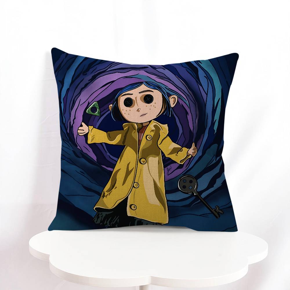 C-Coraline Cartoon Pillowcase Bedroom Sofa Decorative Cushion Cover With Zipper Soft Cushion Cover