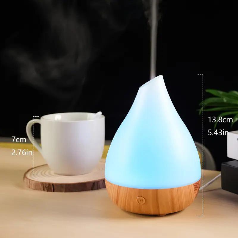 Colorful LED Aroma Diffuser with Wood Grain Base - Small Desktop Humidifier & Fragrance Machine