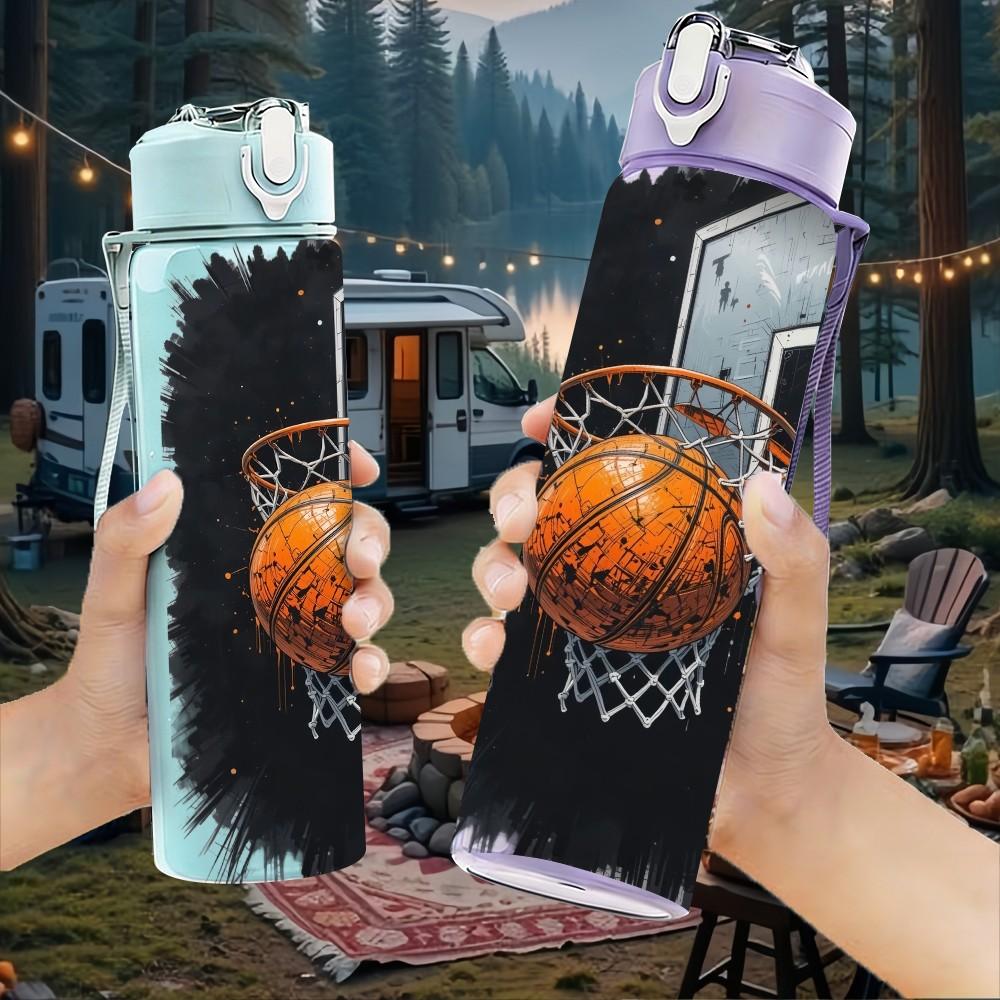 1 PZ Giocatore di Basket Dark Moody Arte Sportiva 750ml Plastica Colorata Borraccia Sportiva Tappo a Vite Anti-perdita con Cannuccia Pieghevole Adatta per Sport Ufficio Uso Domestico