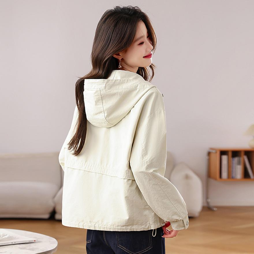 Casual Hooded Tooling Short Coat Women's Spring and Autumn New Korean Version Loose Large Size Small Solid Color Jacket