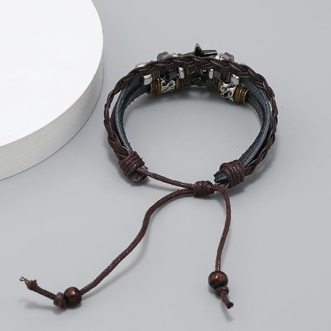 Vintage Bohemian Hippie Elf Rock Leather Wrap Wrist Wide Bracelet Dark Coffee
