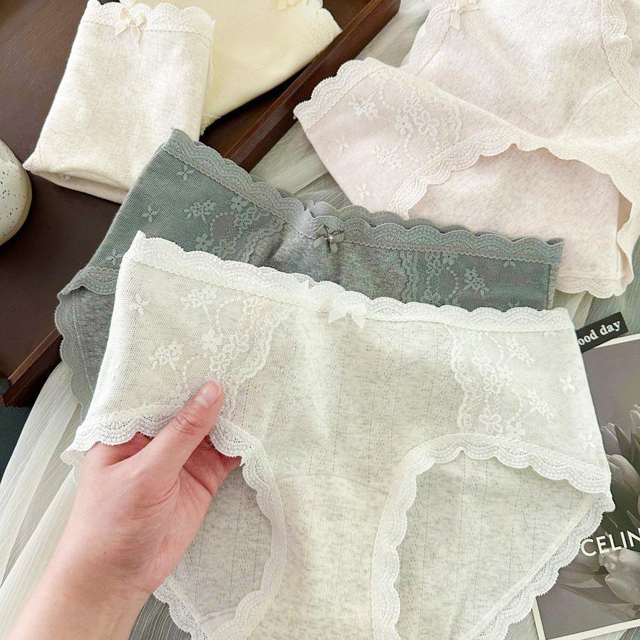 9366 Beautiful 3D Lace Jacquard Cotton Women's All-Cotton Class A Triangle Panties with Hip-Wrapping Extended Crotch