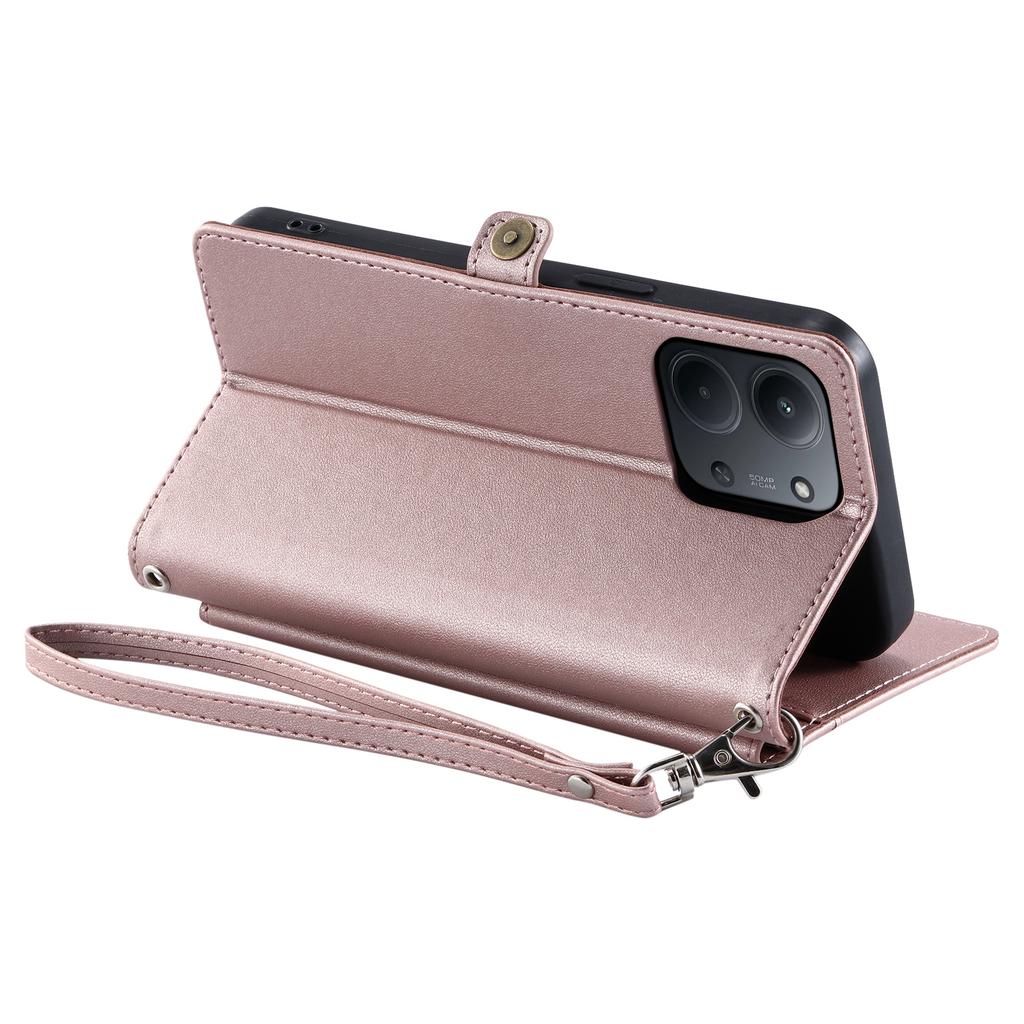 Dla Xiaomi Redmi 15C 5G (UE) (173mm)/15C 4G (UE) (173mm) Skórzane etui z paskiem na nadgarstek, portfel, podstawka, etui na telefon