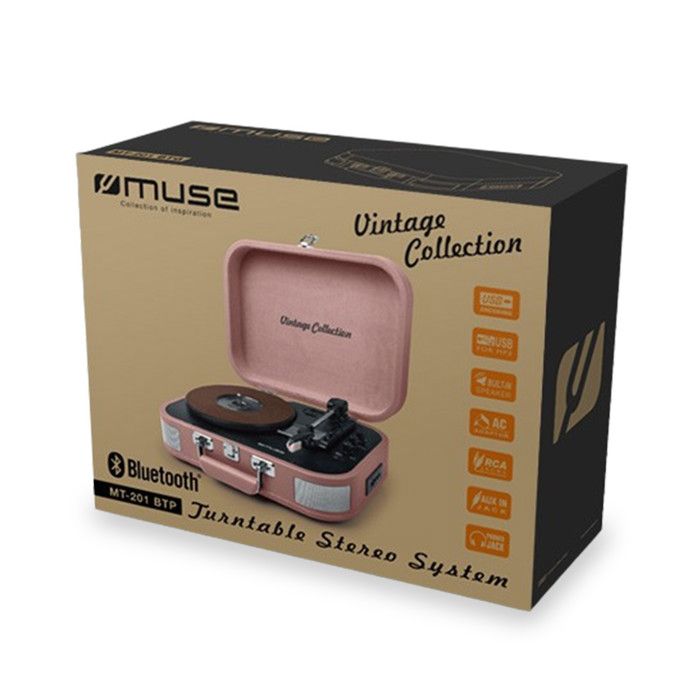 Platine Vinyle Stéréo Saumon 33/45/78 Tours Avec Enceintes Intégrées - USB/SD/AUX - Prise Casque MT-201BTP-MATCH