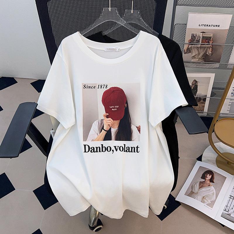 

Women s Plus Size Mid-Length Round Neck Slimming T-Shirt (Short-Sleeved) - Covers Belly, Available in Sizes 200/300/350 jin 6XL белый