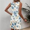 Ärmelloses Damenkleid mit Blumendruck Lässig Rundhalsausschnitt Sommer Strandmode Leicht Bequeme Passform Minikleid
