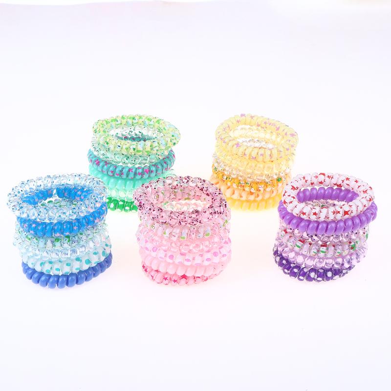 6Pcs Vibrant Playful Gradient Color Phone Line For Girls High Elasticity Headband Tied Bun Hair Loop Rubber Band Headband
