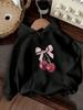 Women's Warm Fleece Hoodie with Red Cherry Bow Pattern