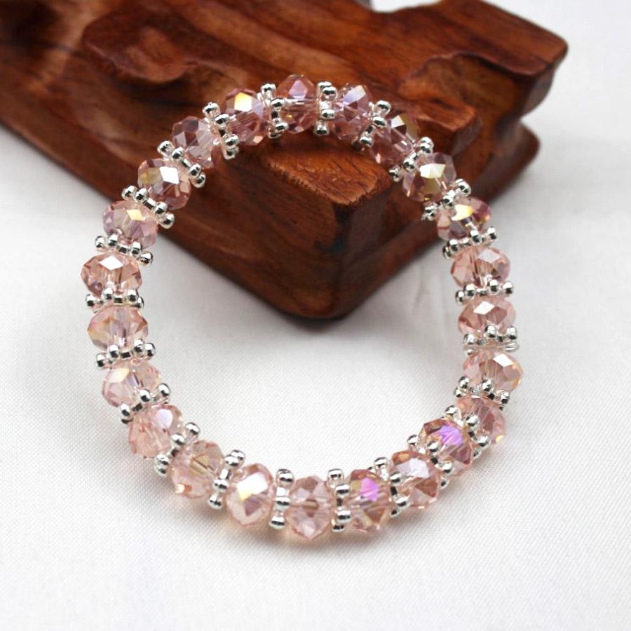 Handmade Women 8mm AB Colorful Glass Crystal Rhinestone Beaded Round Beads Petal Stretch Bracelet Bangle Wrap  Jewelry