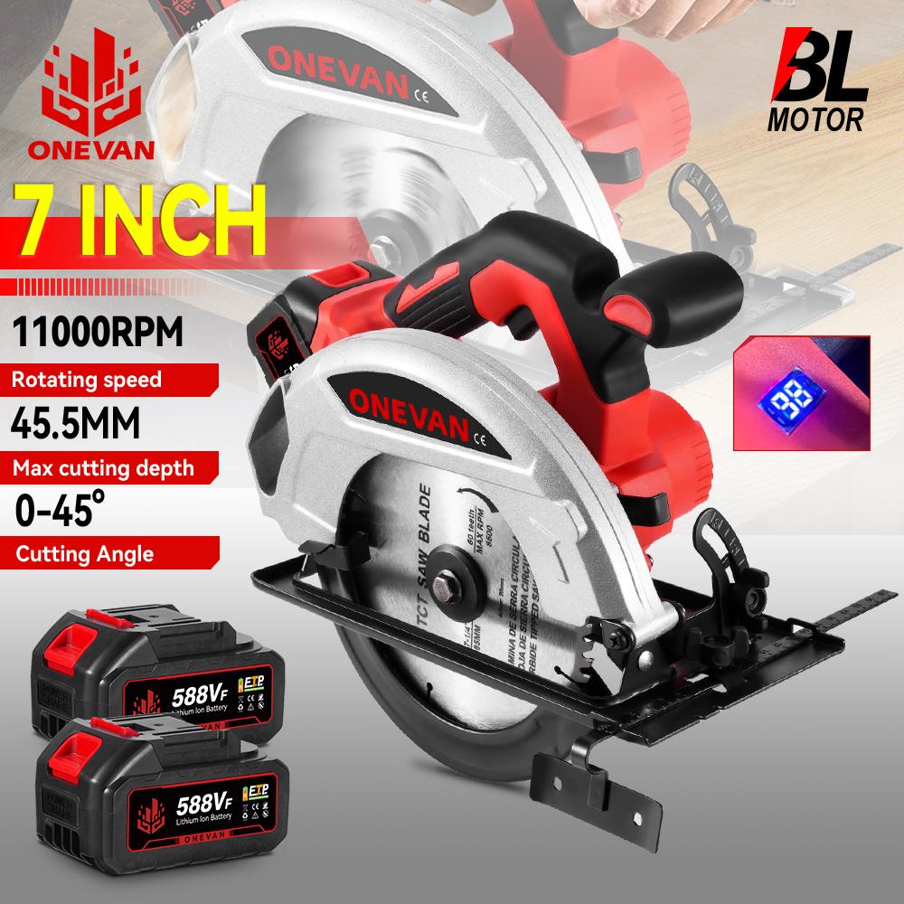 ONEVAN 7Inch 185mm Brushless Electric Circular Saw Digital Display Cordless Woodworking Cutting Tool For Makita 18V Battery Pin