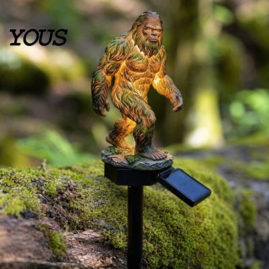 Trójwymiarowa solarna rzeźba ogrodowa, Statua Smoka Dzikusa, Rzeźba Dzikiego Człowieka, Automatyczna lampa z czujnikiem, Żywica, Dekoracja zewnętrzna nocna