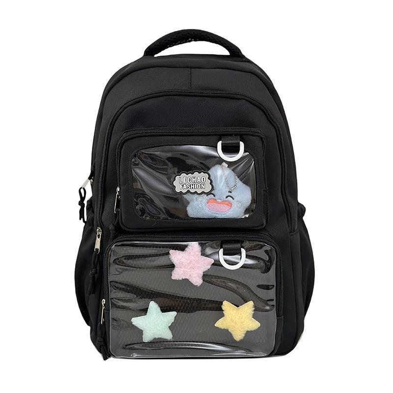 Schoolbag New Large Capacity Transparent Lightweight School Bag Women's Japanese Simple Backpack Cute Elementary School Student Versatile Solid Color