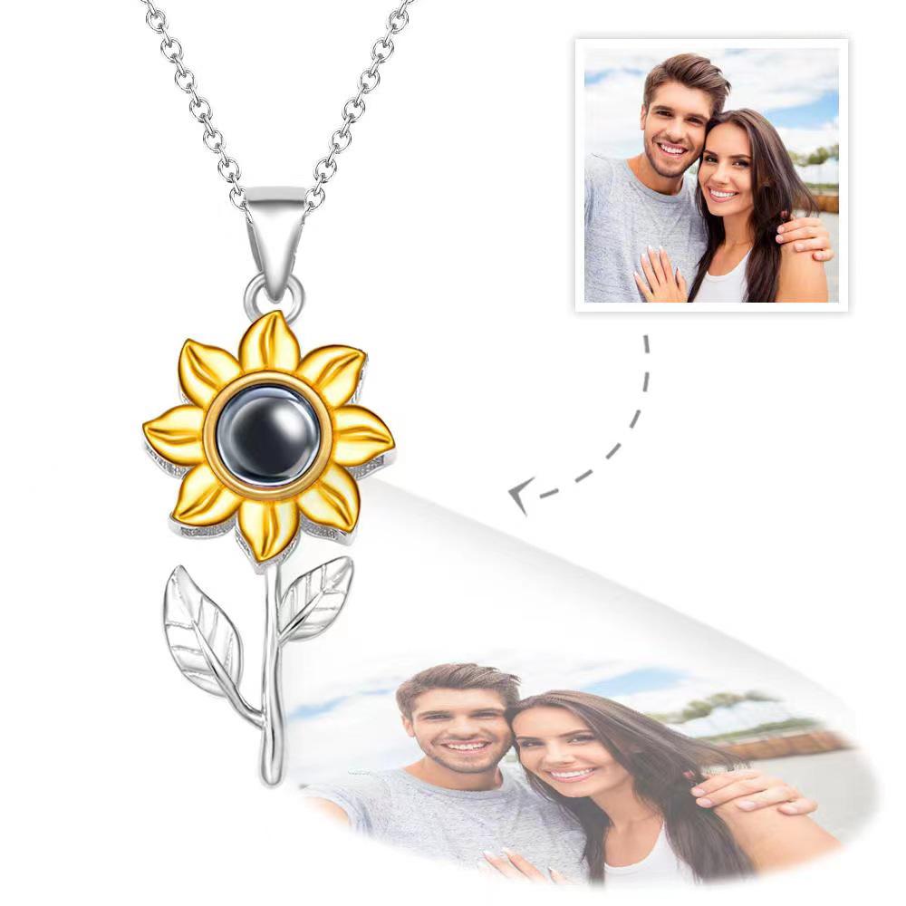 925 Sterling Silver Sunflower Projection Necklace with Multilingual  I Love You  Pendant and Custom Picture Option for Women 925 Silver