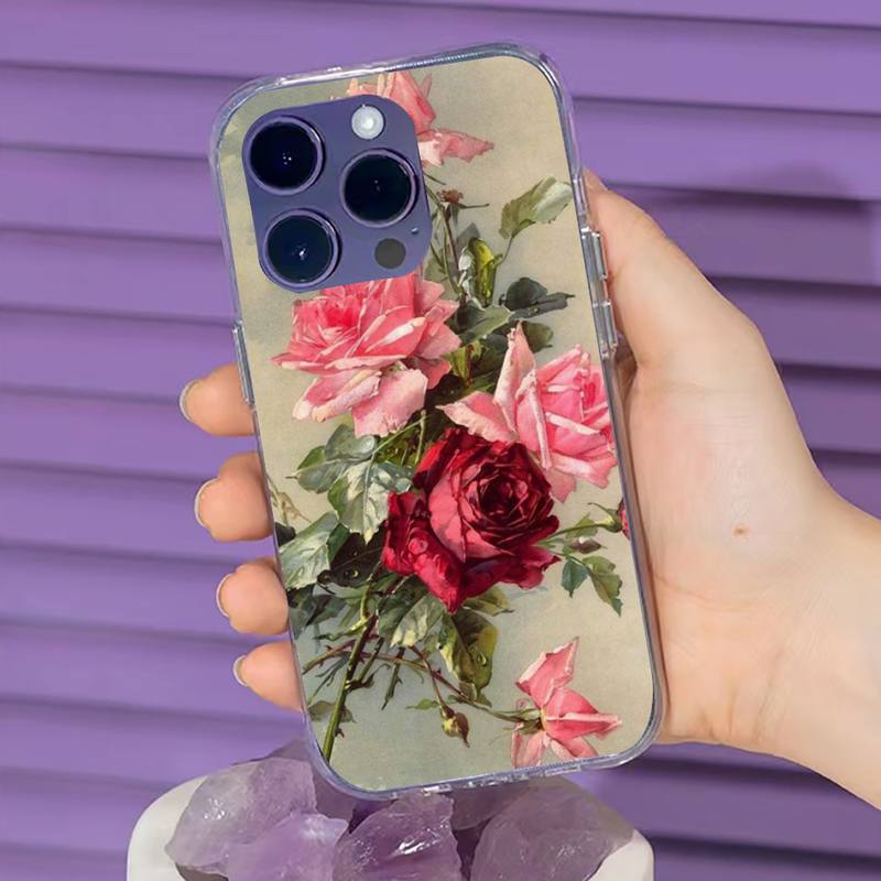 

Чехол для телефона с цветком розы для iPhone 11 12 13 14 Pro Max 7 8 Plus X XR XS Max SE 2020 Mini Прозрачный чехол iphone 13 promax