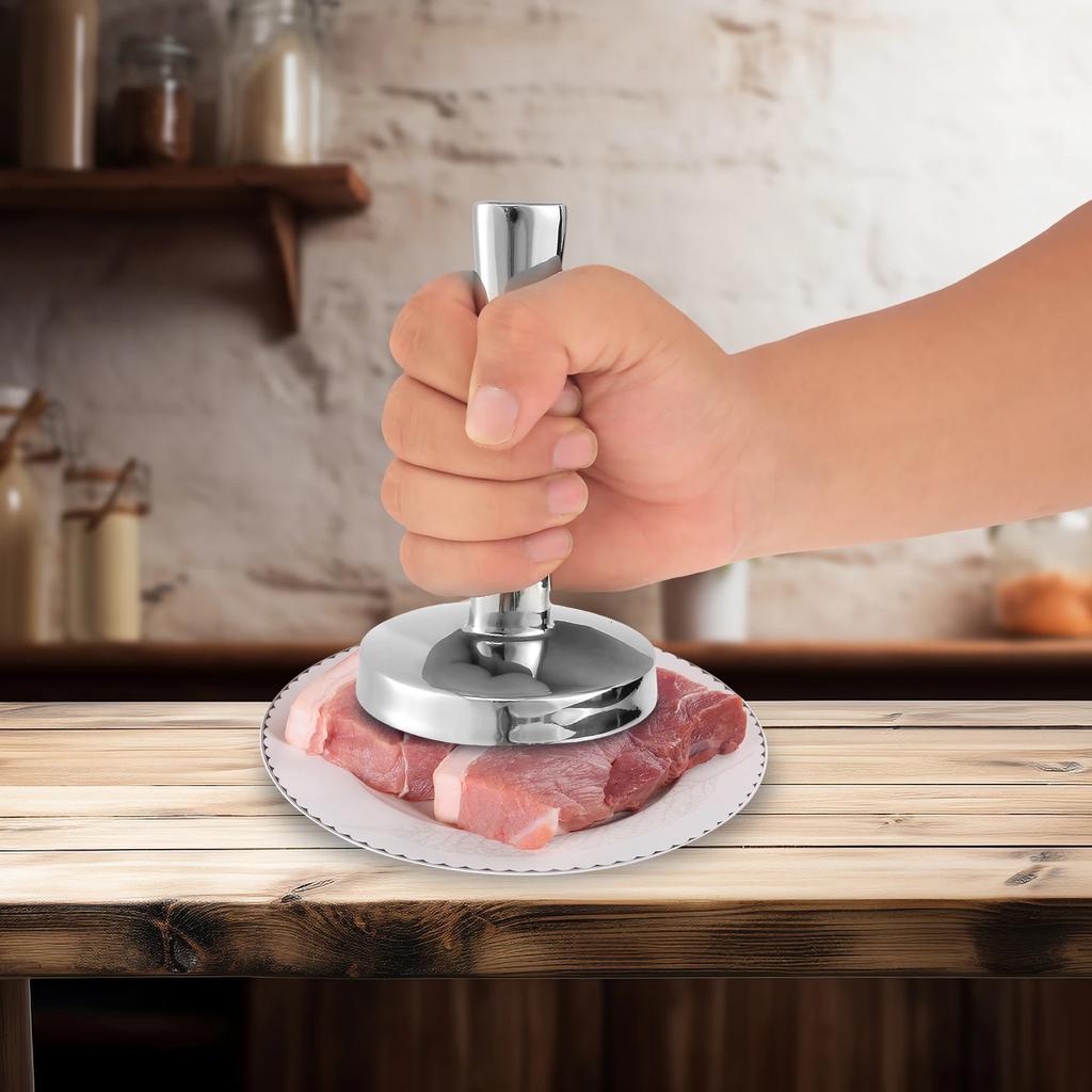 Meat Pounder Flattener Food Grade Stainless Steel Kitchen Mallet Large Round Meat Mallet Tenderizer Tool for Meat Beef