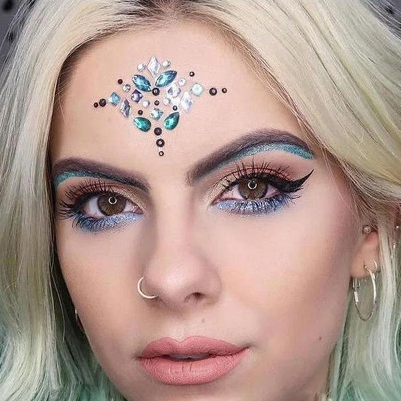 Adhesive Face Gems Rhinestone Jewels Festival Party Body Glitter Stickers Tattoo(color Random)