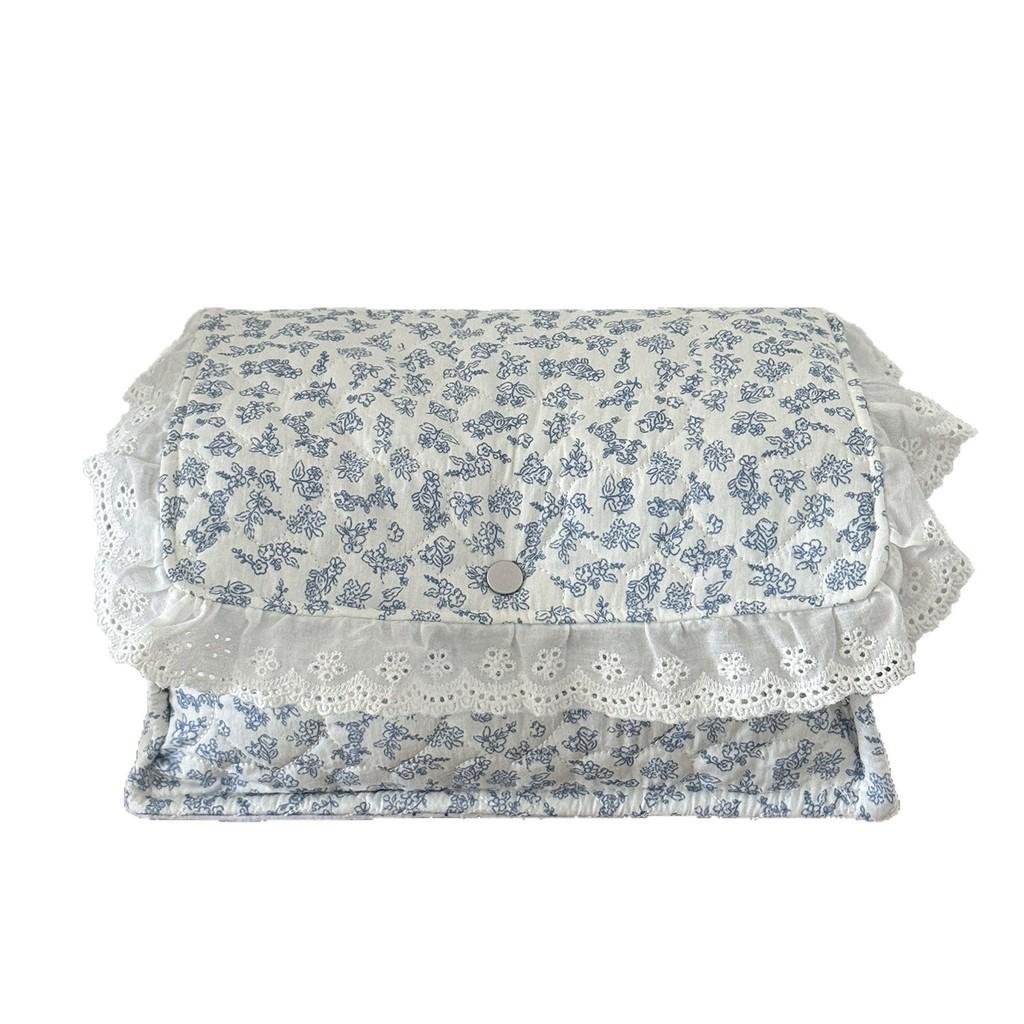 Blue Floral Storage Basket With Magnetic Lid For Bedroom And Desk Organization