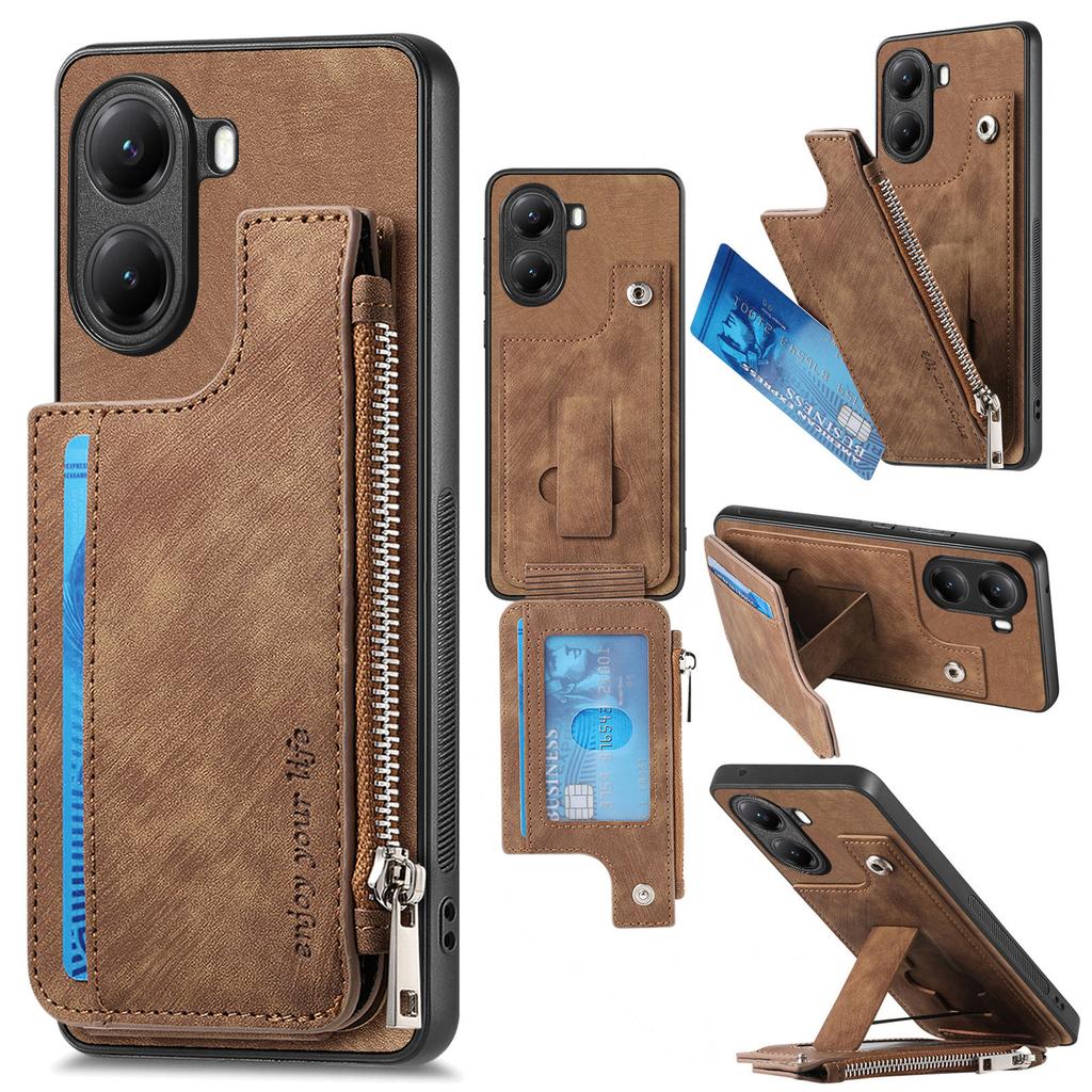 Xiaomi Poco X7 Pro 5G/Xiaomi Redmi Turbo 4 5G Kılıfı Fermuarlı Kartlık Standlı Deri + PC + TPU Telefon Kılıfı