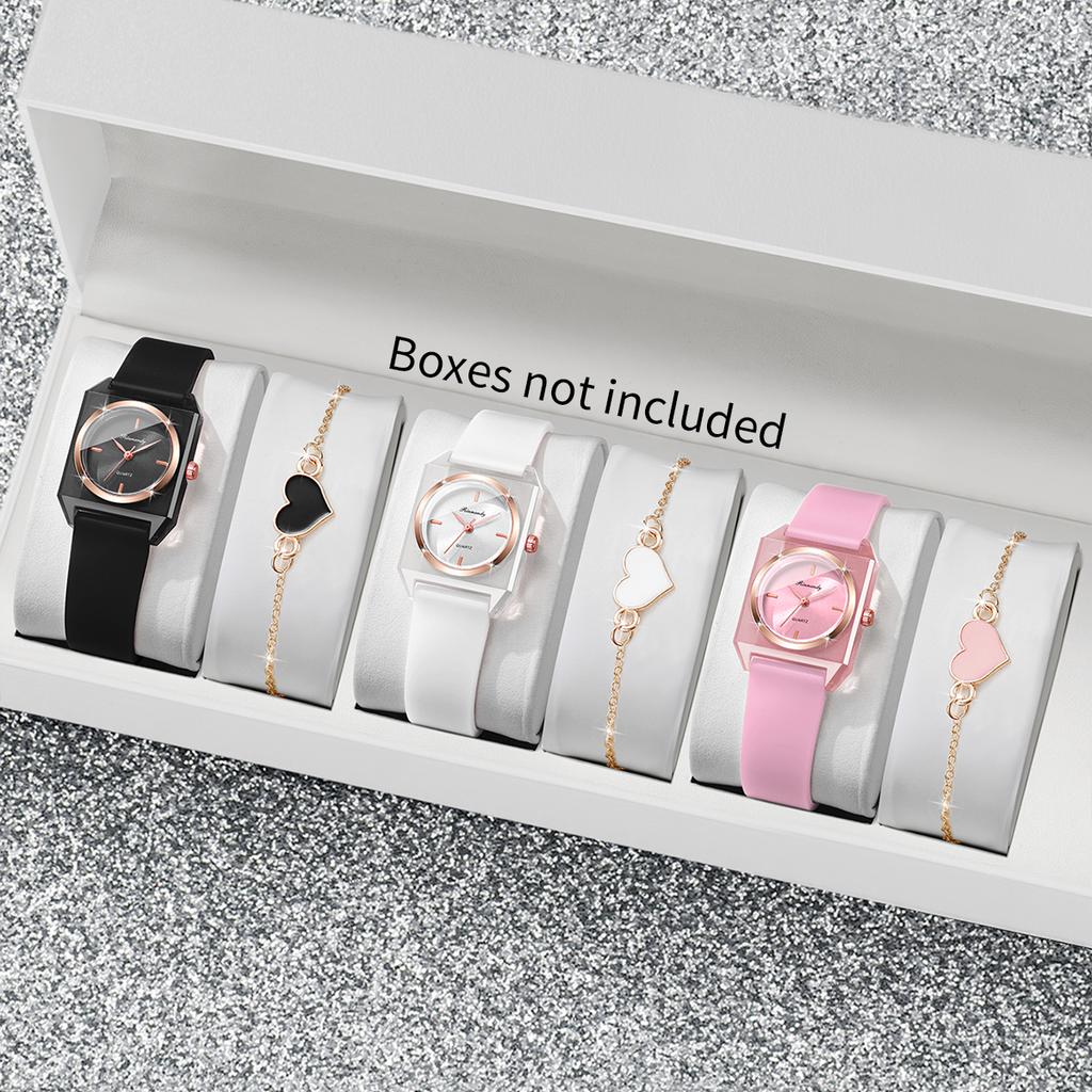 Xiaomi 6PCS Fashion Rectangle Women Watches Heart Bracelets Set Silicone Band Ladies Quartz Wristwatches Relogio Feminino(Without Box)