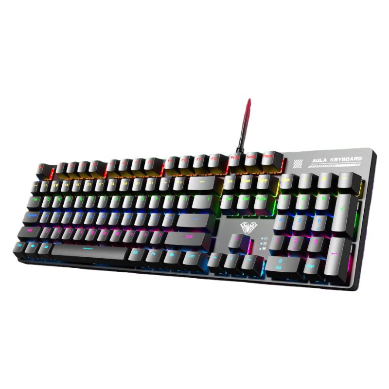 Mechanical Keyboard, Wired Backlit, 104-Key Full-Size Keyboard, Office All-Key Anti-Ghosting, Black Mixed Light