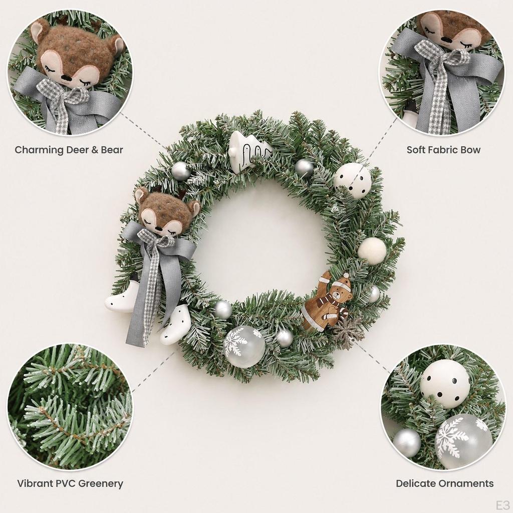 Christmas Wreath Artificial Garland Decor Creative Lifelike Rustic Xmas Ornament for Festival
