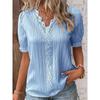Summer New Vacation Fashion Hollow out Short sleeve European and American Women clothes V-neck Shirt Women's V-neck Shirt