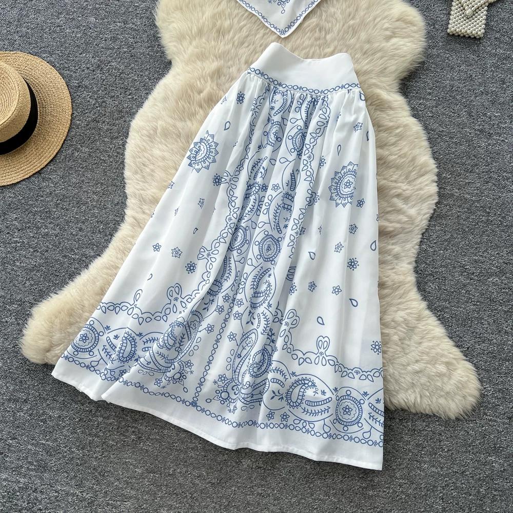 Boho Chic Paisley Print Two Piece Set Women Summer Sleeveless Spaghetti Strap Crop Top + High Waist Midi Skirt Sets Beach Vacation Skirt Suits