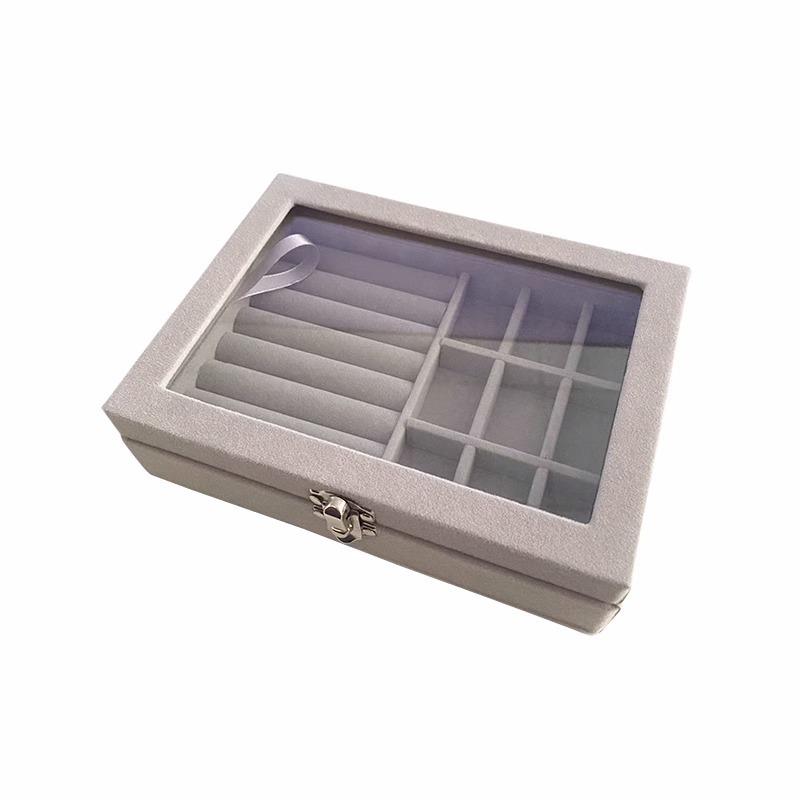 Elegant Velvet Jewelry Box with Lock - Compact Dustproof Storage for Rings, Necklaces, Earrings & More with Glass Lid