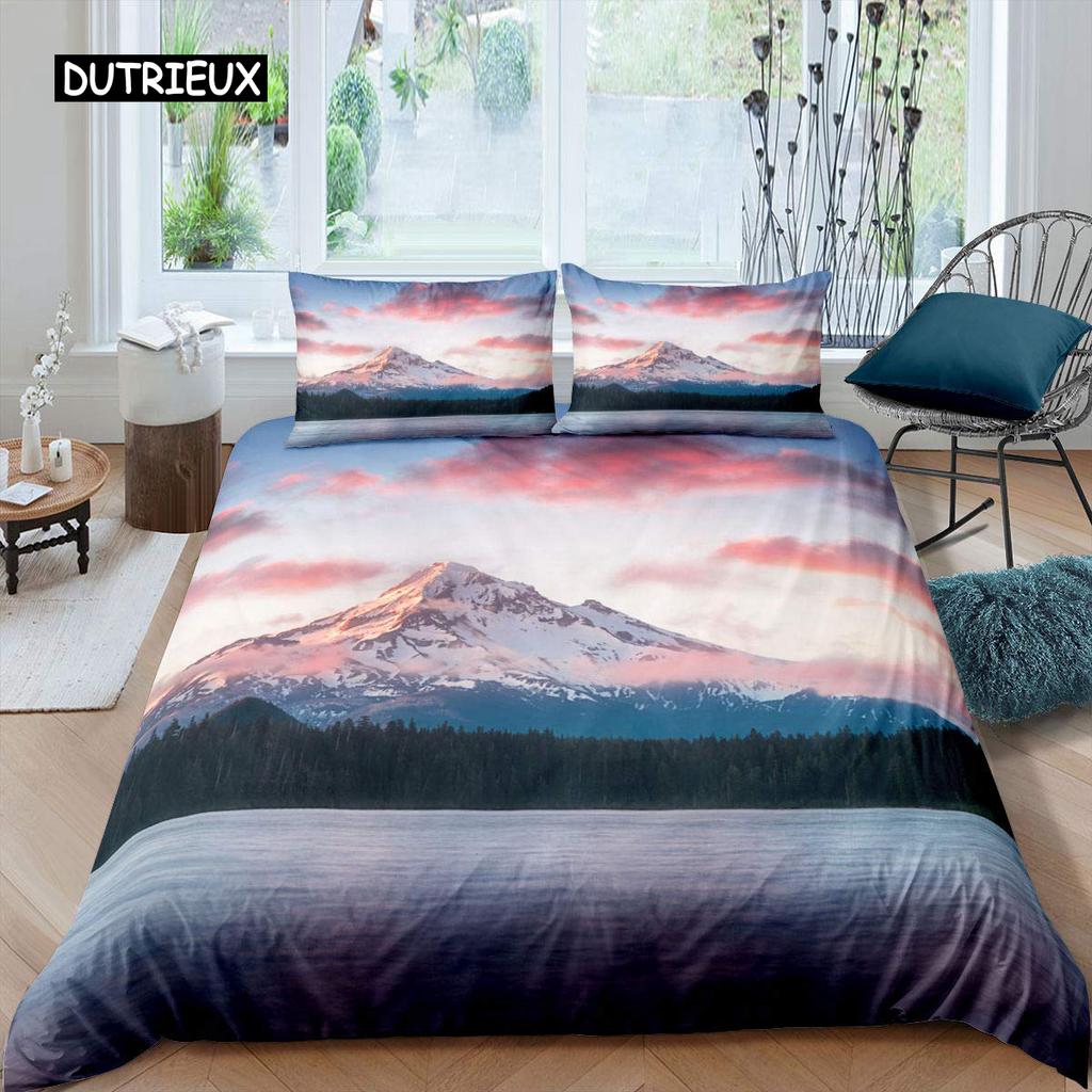 Zestaw poszwy na kołdrę Snow Mountain Zestaw pościeli Fale morskie Krajobraz morski Rozmiar King Poszwa na kołdrę Sceneria przyrodnicza Poliestrowa poszwa na kołdrę