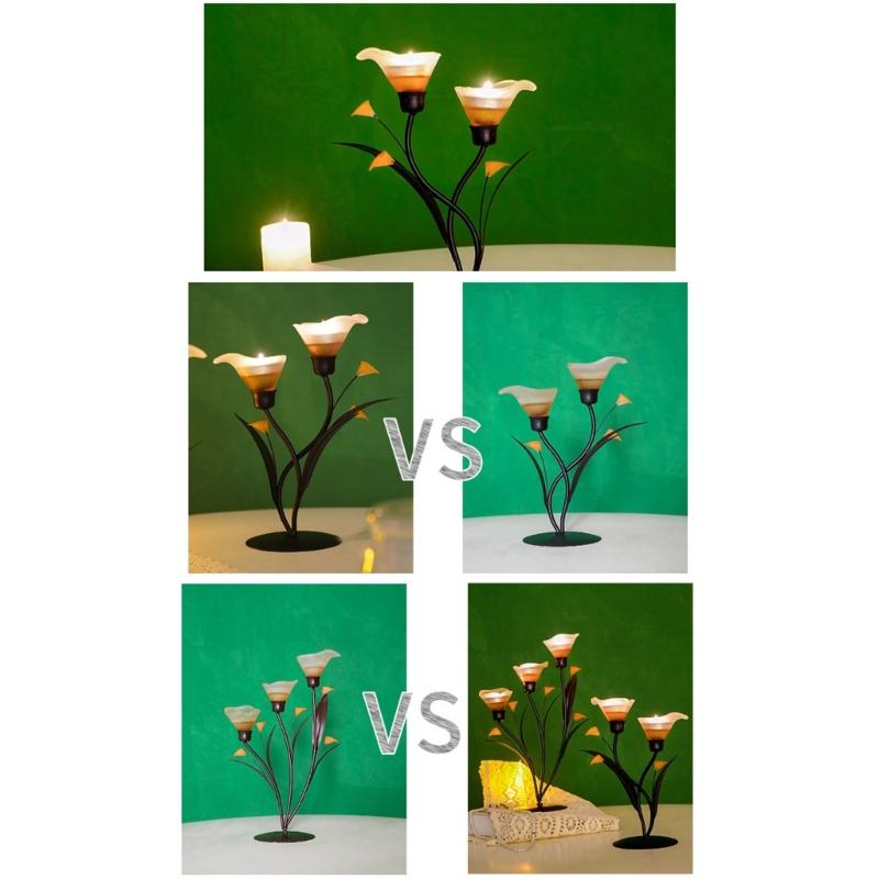 Eisenleuchter mit Glasblütenknospen Tischkerzenständer für Kamine Regal Arbeitsplatten Mittelstücke Kerzenständer