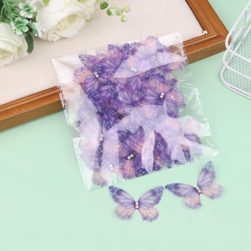 50Pcs 3D Organza Fabric Butterfly Appliques Gradient Color Double-Layer Simulation Mesh Butterfly Patch Translucent
