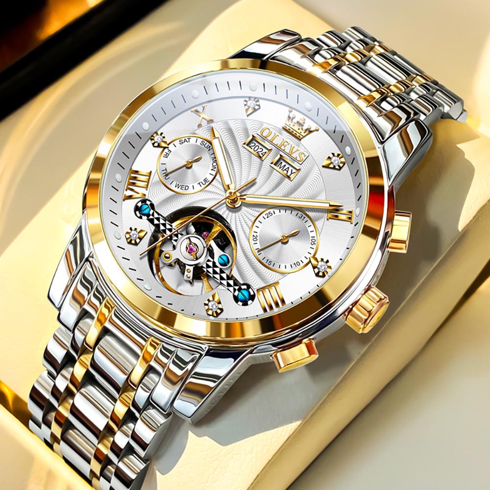 OLEVS Men s Watches 7088 Luxury Trend Fashion Automatic Mechanical Watch for Man Hollow Quartz Movement Complete Calendar Week
