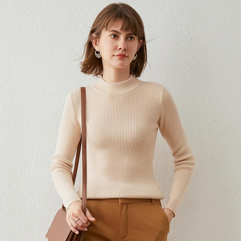 Herbst und Winter Rollkragen-Unterziehpullover Damen Slim Pullover Unifarbe Temperament Strickpullover Neu Streifen Innenoberteil