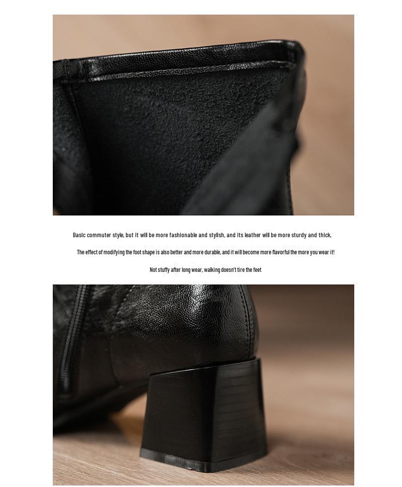 Women's Super Comfortable Chunky Heel Martin Boots - High Heel Square Toe Ankle Boots, Soft Leather, Short Tube Design