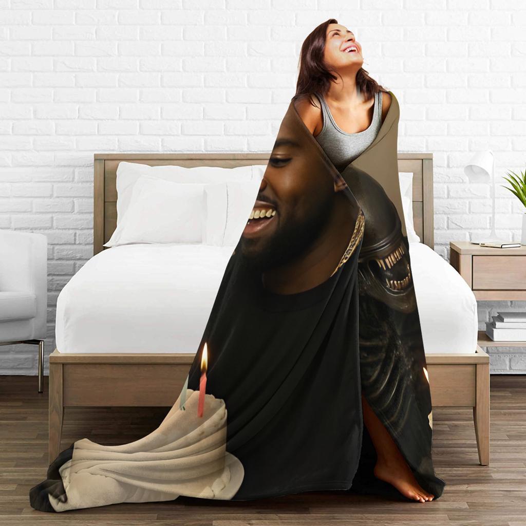 Kanye Meme Happy Birthday Plush Blanket Flannel Throw Blanket For Home Decor Warm Soft Custom DIY Quality Bedspread Gift