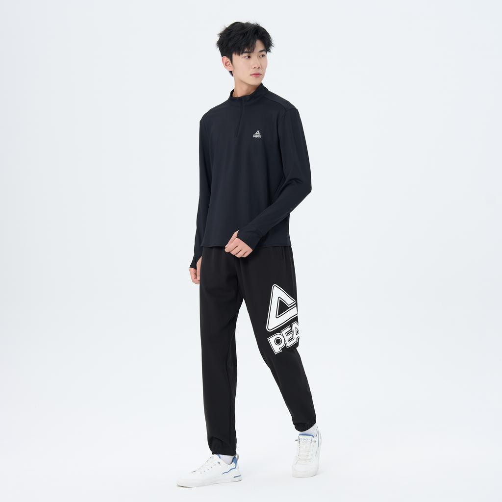 Peak Knitted Triangle Logo Long Pants Half-Zip Stand Collar Sports Leisure Fitness Set Unisex sets Black PK371701