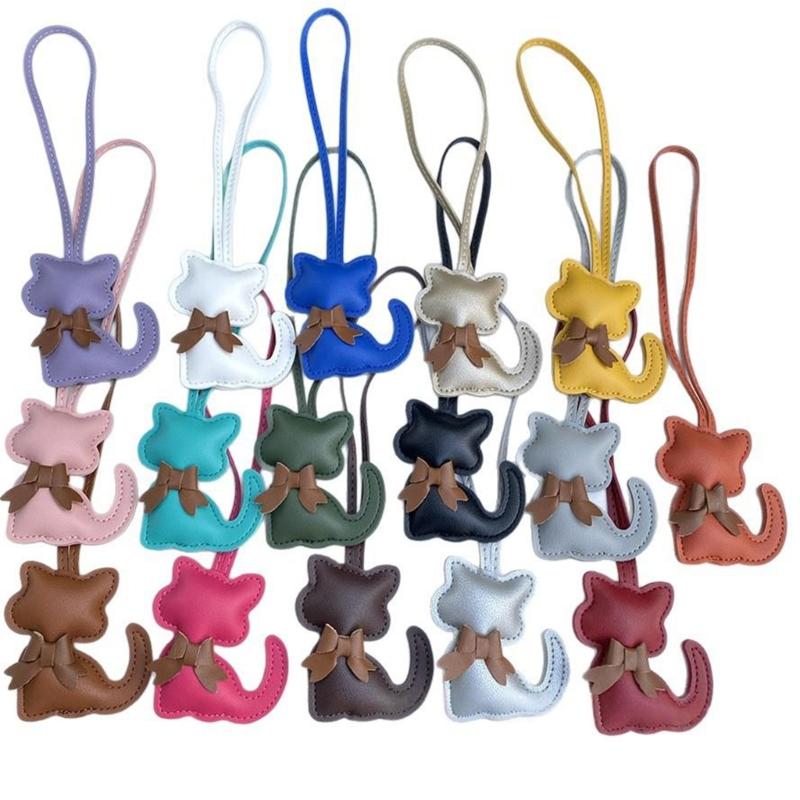 Modischer PU-Schleifen-Schlüsselanhänger mit Katzen-Detail für Handtasche, Schlüssel, Rucksack, Stilvoller Taschen-Hänge-Dekor-Anhänger