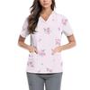 Women's Cute Printed Work Clothes V-neck Double Layer Pockets Basic Short Sleeve Top Pullover Valentines