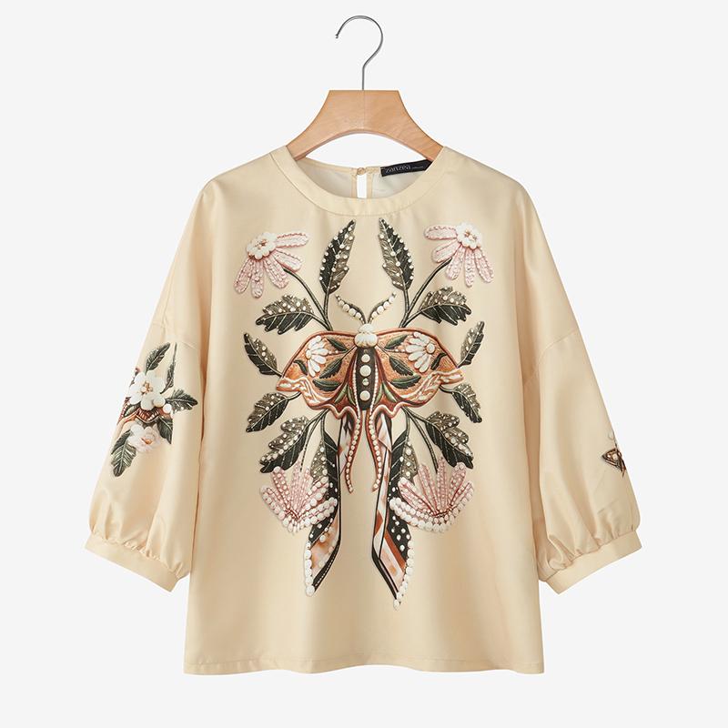 ZANZEA Camicetta casual da donna con scollo tondo e maniche a 3/4, ampia e stampata