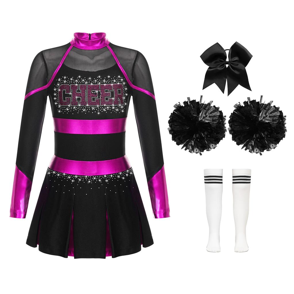 Παιδική στολή Cheer Leader Halloween Cheerleading ομοιόμορφο φόρεμα με πομπόν και κάλτσες Φανταχτερό φόρεμα για αποκριάτικο πάρτι