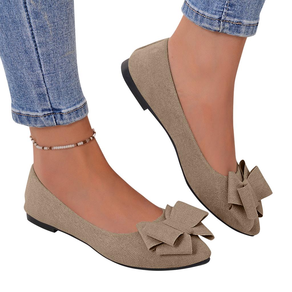 Women Bow Detail Pointed Toe Ballet Flats Slip On Low Heel Comfortable Casual Shoes for Daily Wear