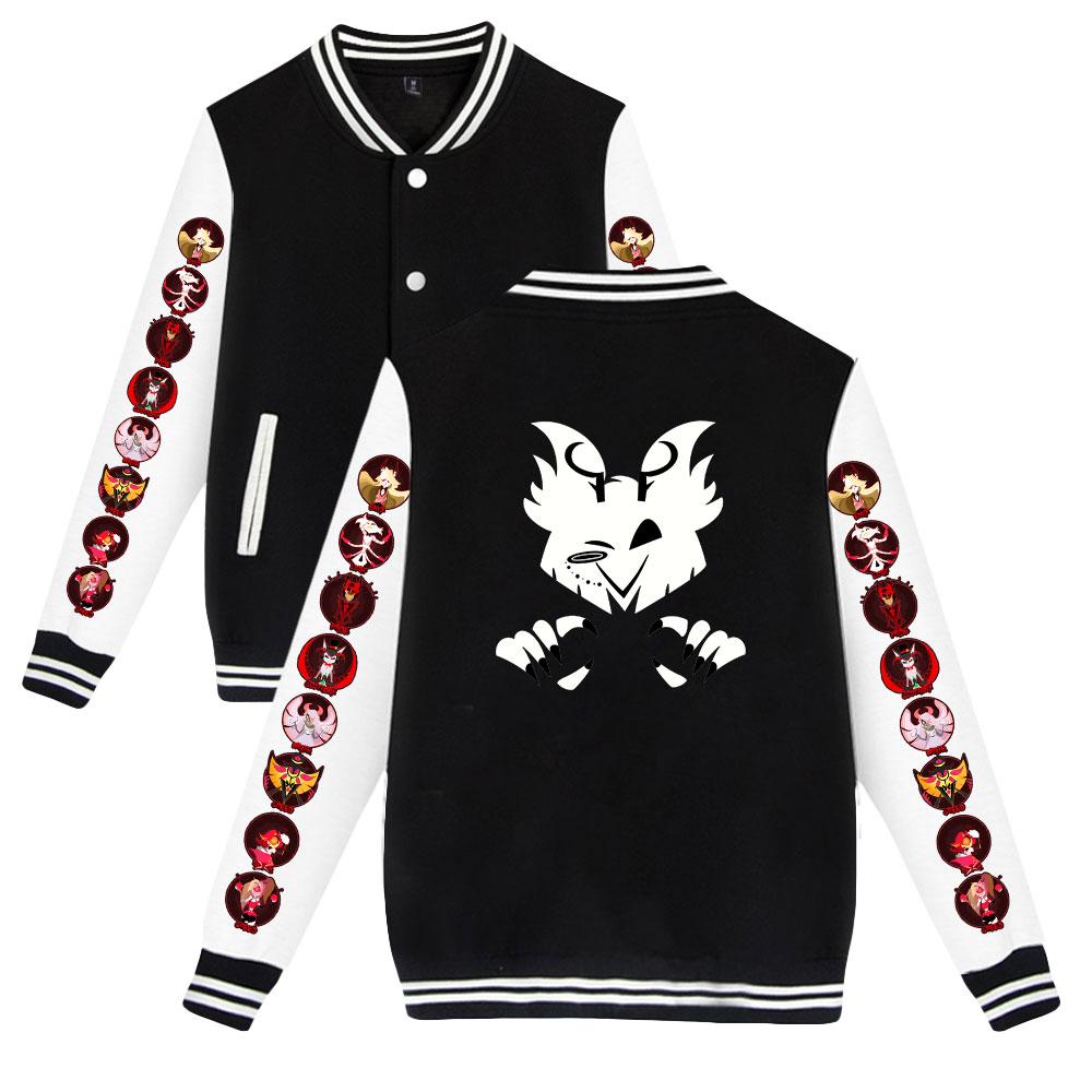 NOVINKA Unisex Fashion Hazbin Hotel Anime Baseballová mikina s potiskem Ženy Muži Outdoorové sportovní bundy