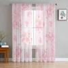 Japanese Style Sakura Cherry Blossom Pink Flower Tulle Curtains Living Room Kitchen Window Decoration Voile Sheer Curtain