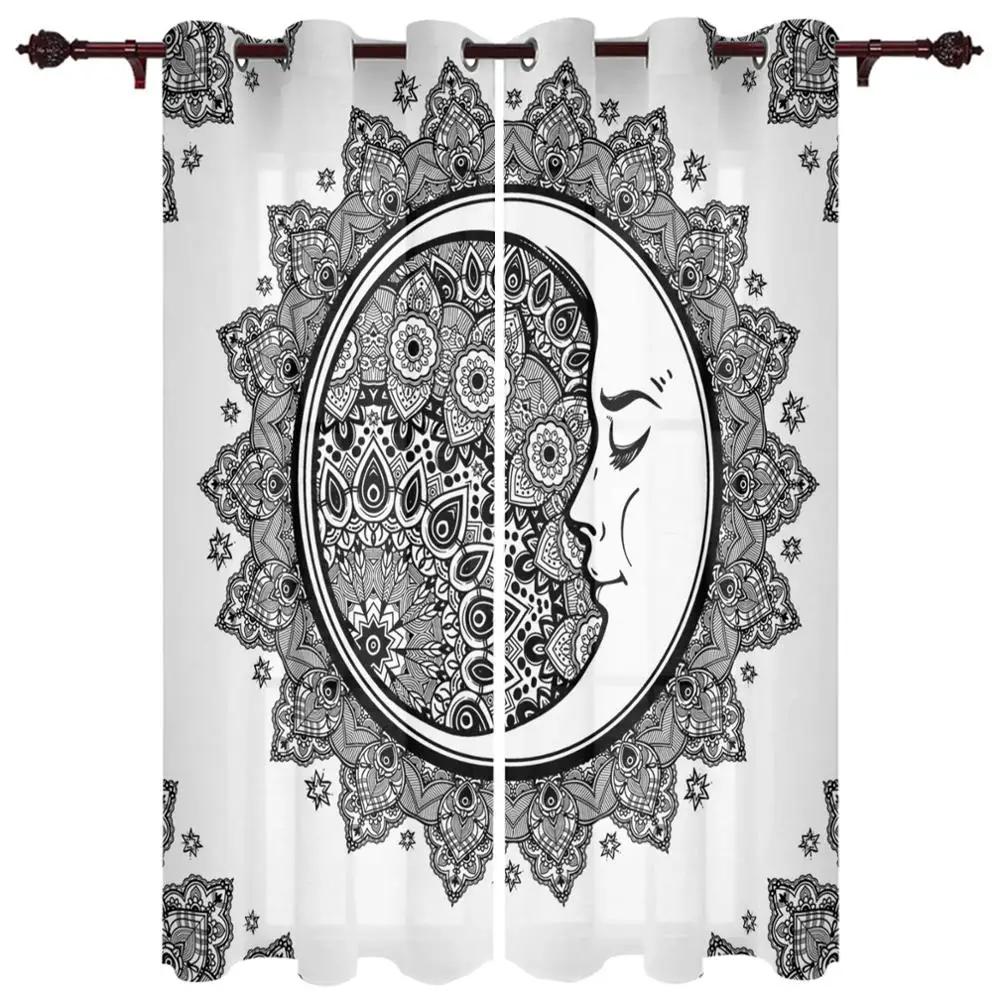 Snidade Mandala Blommor Abstrakt Mönster Cirklar Hög Skuggning Fönstergardiner Scenisk Mörkläggningsdraperi för Vardagsrum Dekorativt