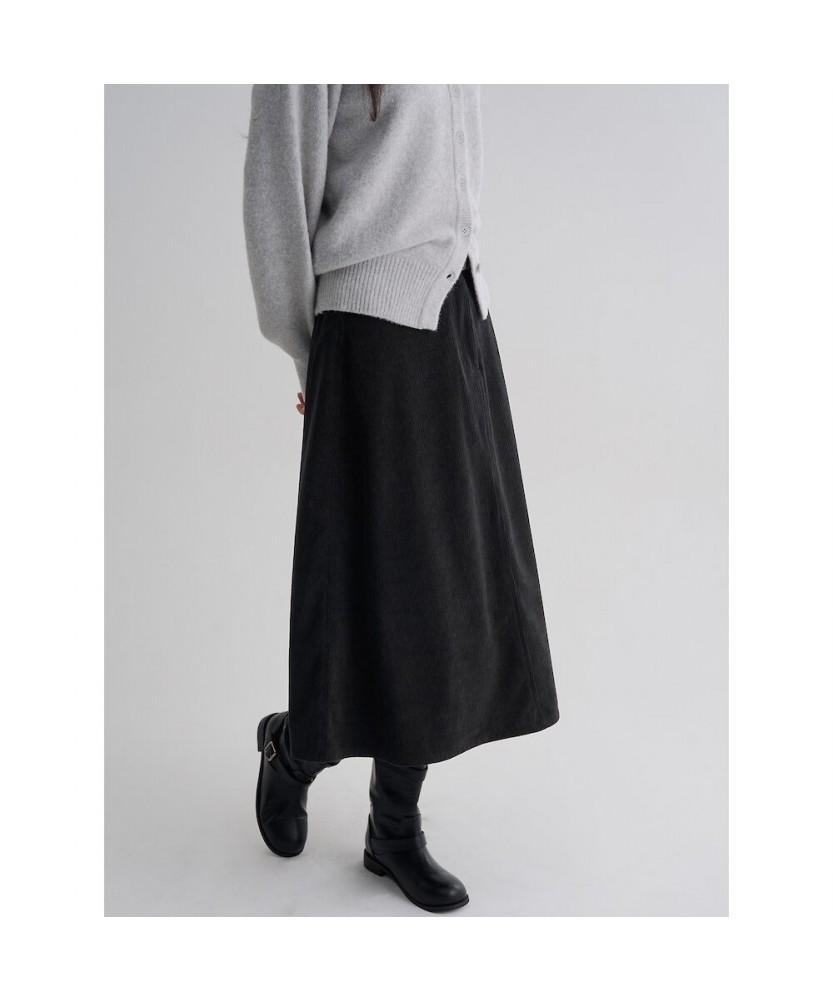 8SECONDS Corduroy Belted Long Skirt Black