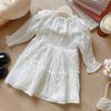 Girls Spring Autumn Embroidered Collar Ruffle Long Sleeve Princess Dress Elegant Party Wear