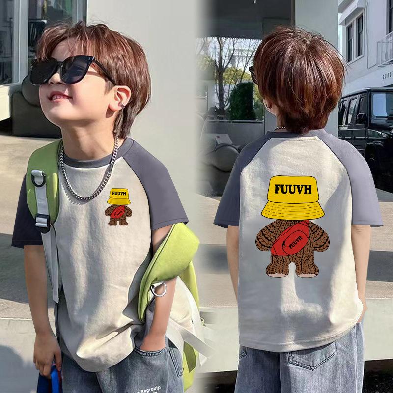 

Мальчики футболка с коротким рукавом хит новая летняя детская с половиной рукава детская сращивание боди рубашка топы Yangqi прилив 160